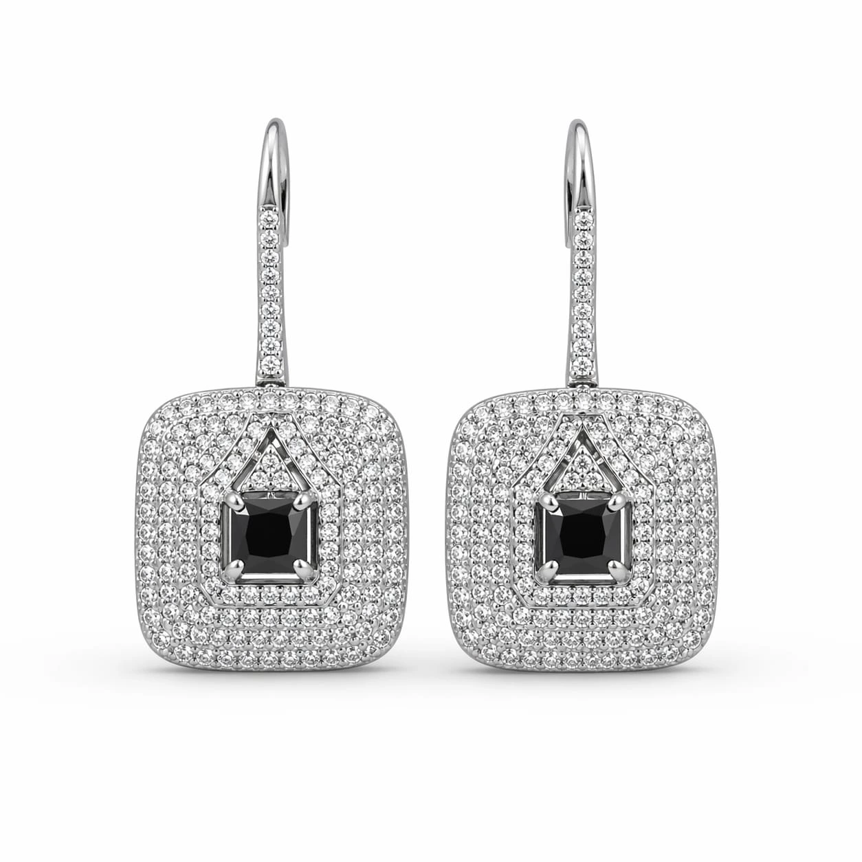 Black Stone American Diamond Earrings Square Drop Design - product image 3