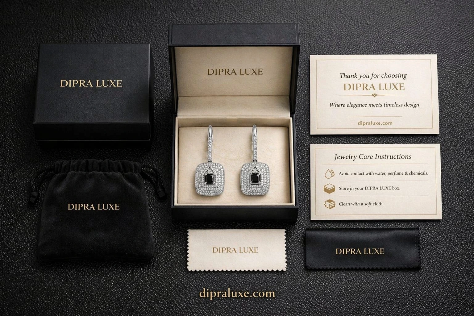 Black Stone American Diamond Earrings Square Drop Design - product image 4