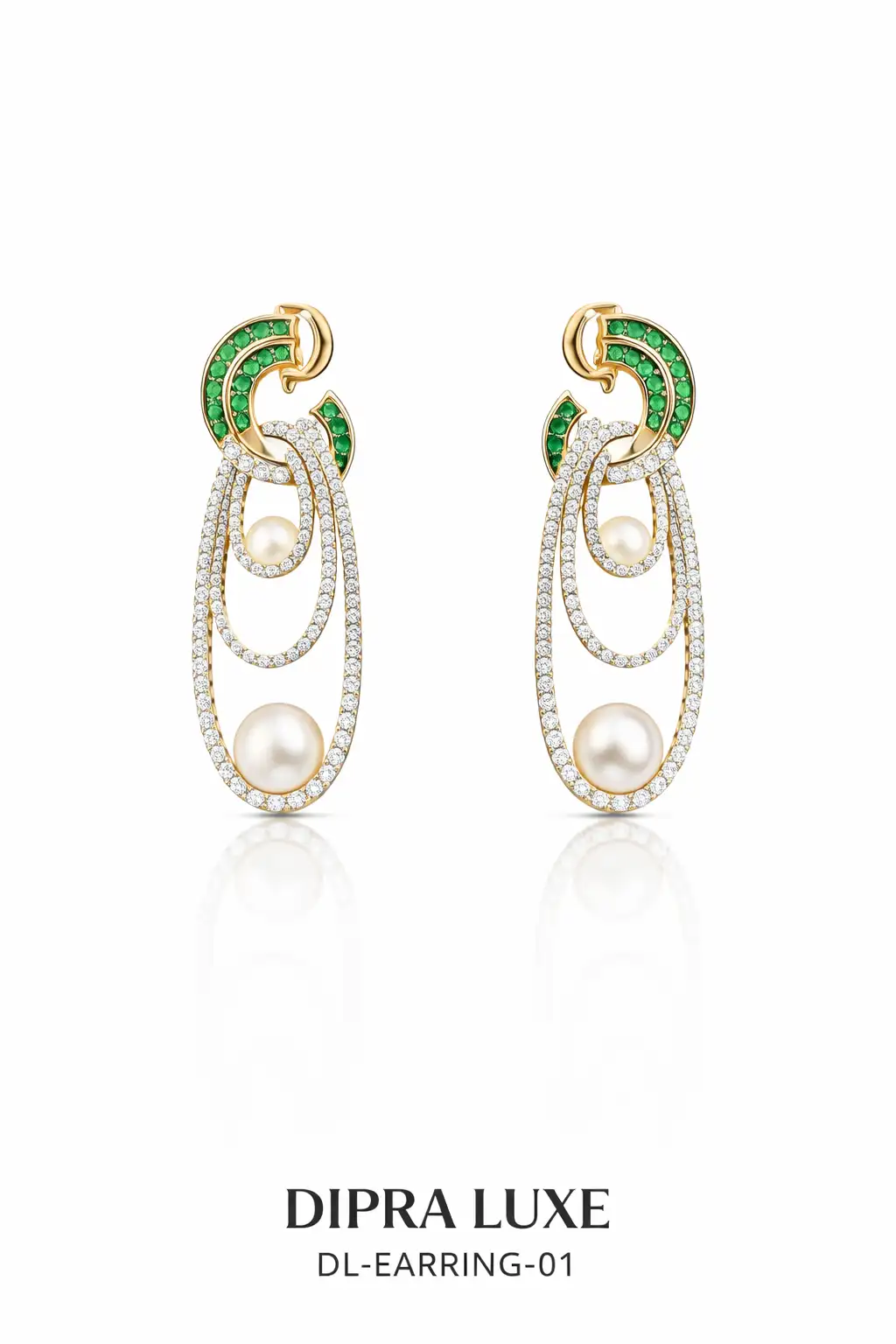Emerald Pearl American Diamond Earrings Green Stone Drop - product image 3