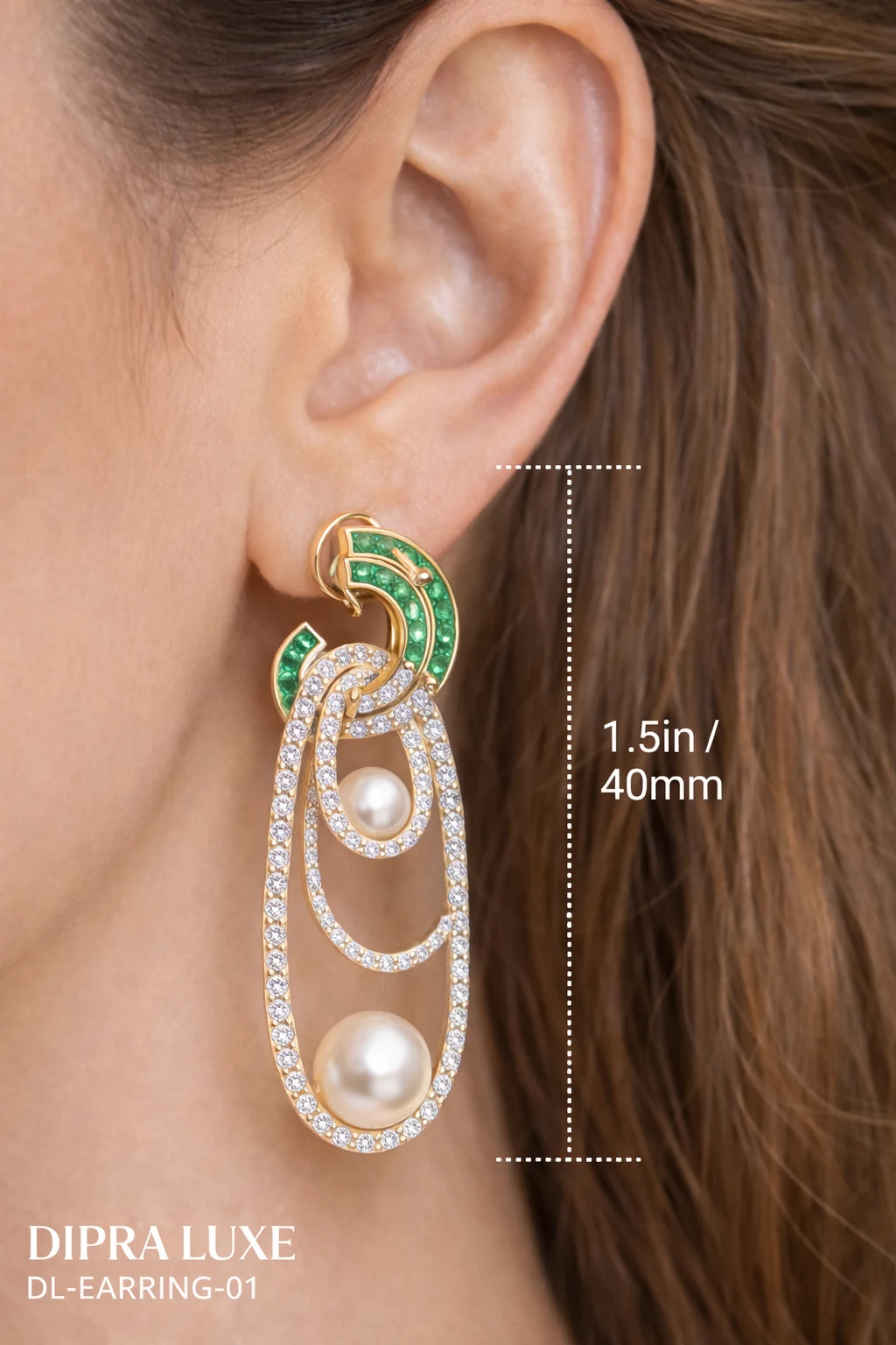 Emerald Pearl American Diamond Earrings Green Stone Drop - product image 5