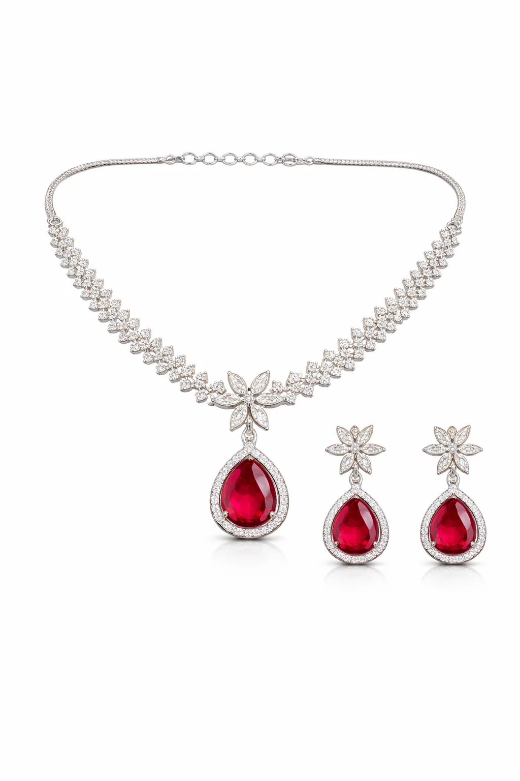 Ruby Royale American Diamond Necklace Set Red Teardrop - product image 5