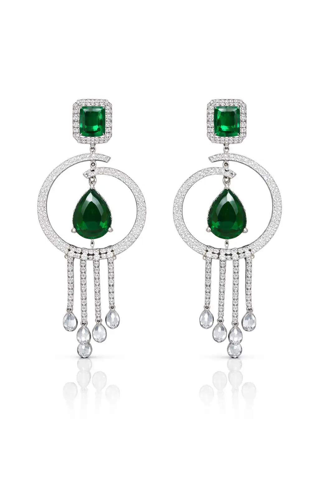 Crystal Dangler American Diamond Earrings Green Teardrop - product image 3