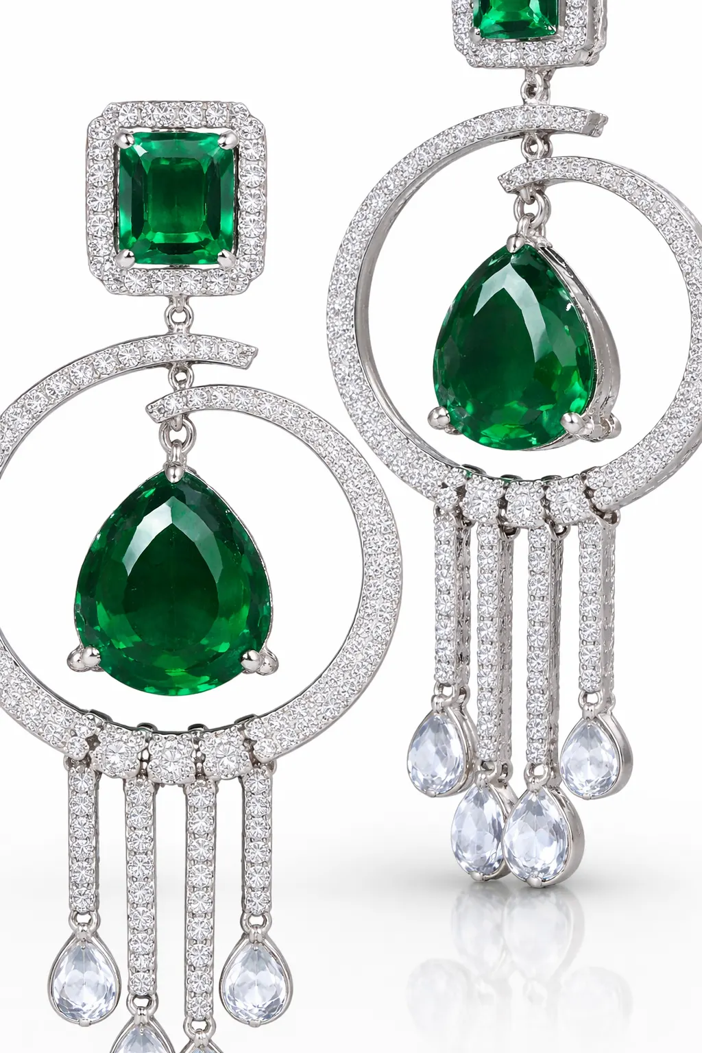 Crystal Dew American Diamond Earrings – Green Teardrop for Women - product image 4