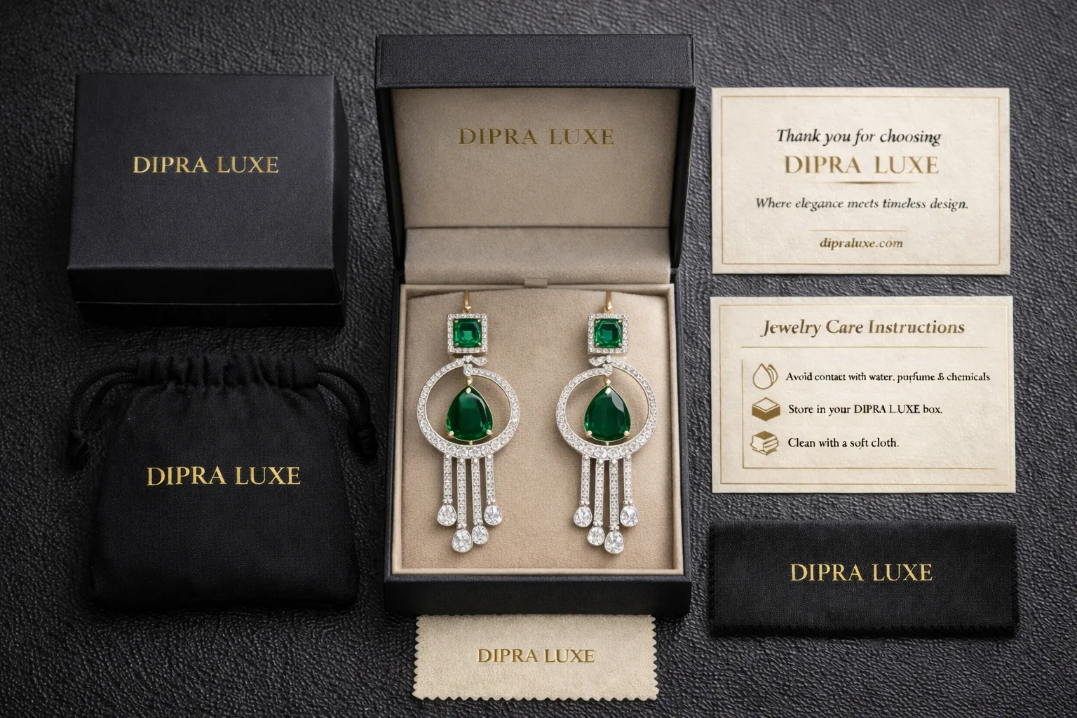 Crystal Dangler American Diamond Earrings Green Teardrop - product image 6