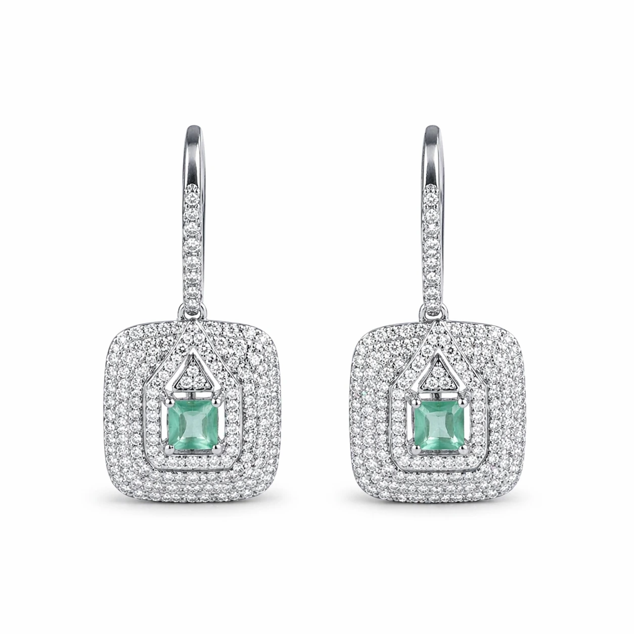 Mint Green American Diamond Earrings Square Drop Design - product image 3