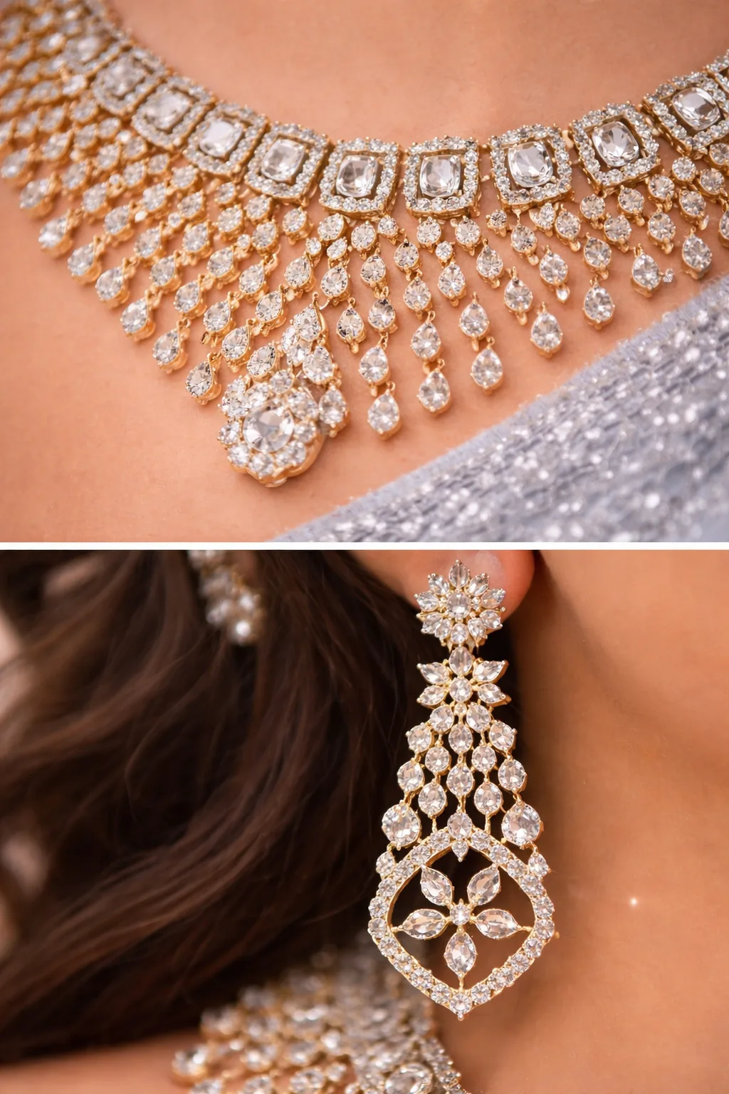 Crystal Bloom American Diamond Necklace Set with Earrings - product image 5