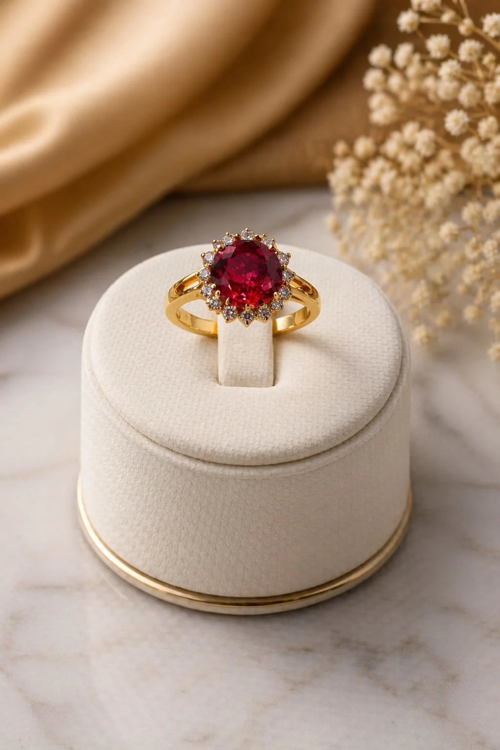 Red Halo American Diamond Ring for Women Round Stone Adjustable Design - product image 4