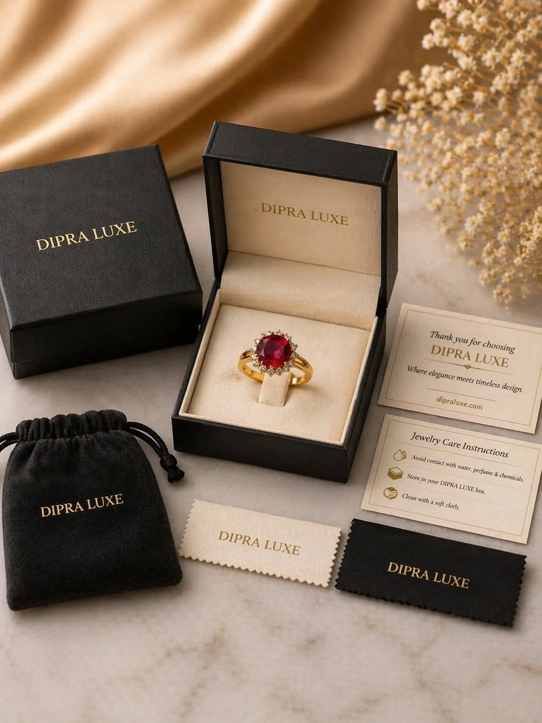 Red Halo American Diamond Ring for Women Round Stone Adjustable Design - product image 6