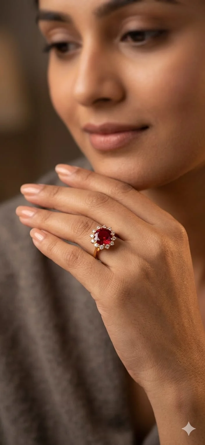 Red Halo American Diamond Ring for Women Round Stone Adjustable Design - product image 1