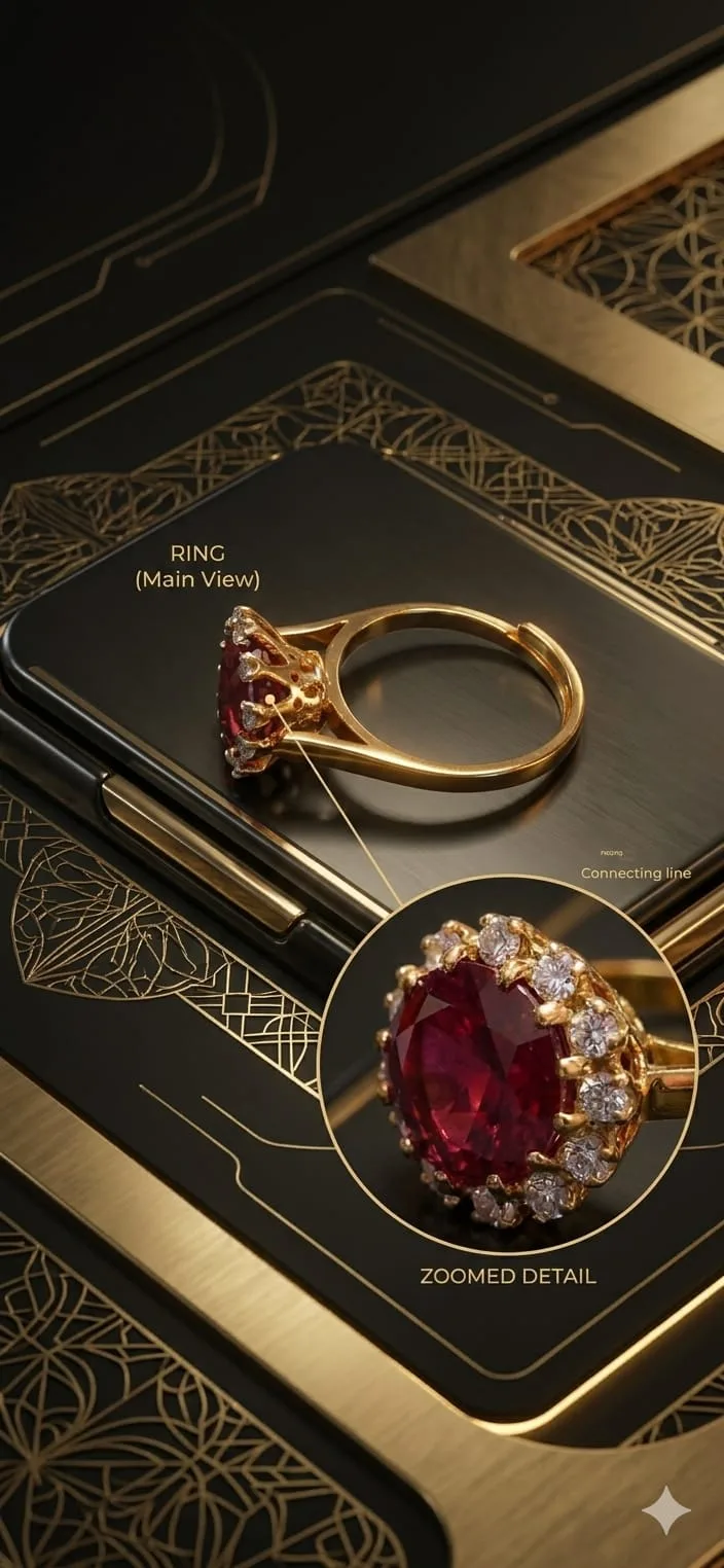 Red Halo American Diamond Ring for Women Round Stone Adjustable Design - product image 5