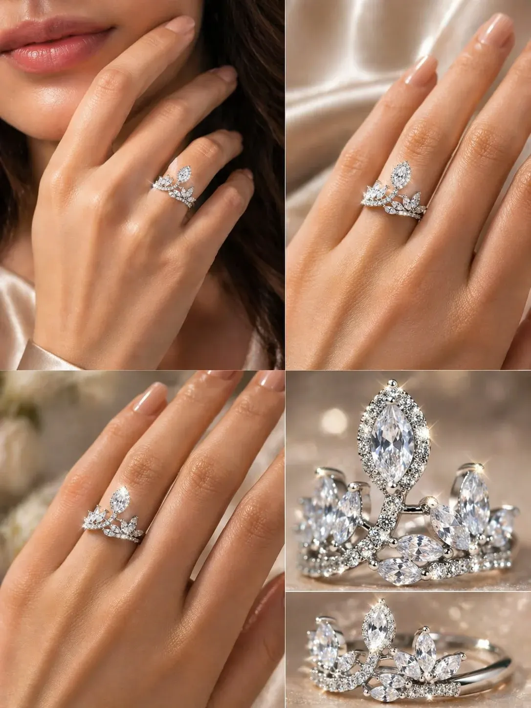 Luxury Leaf Design Diamond Ring for Women | Elegant Adjustable Ring - product image 6