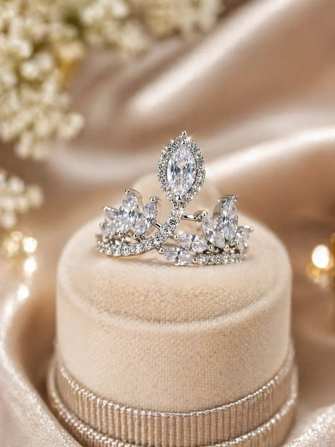 Luxury Leaf Design Diamond Ring for Women | Elegant Adjustable Ring - product image 2