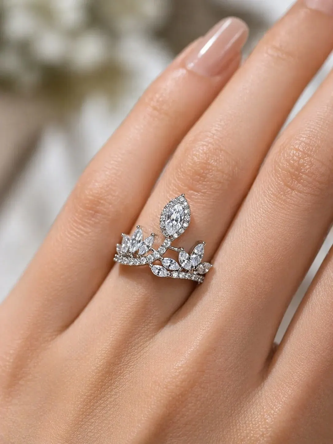 Luxury Leaf Design Diamond Ring for Women | Elegant Adjustable Ring - product image 1