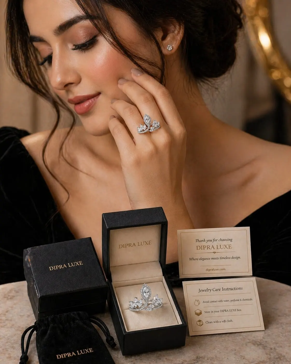 Luxury Leaf Design Diamond Ring for Women | Elegant Adjustable Ring - product image 4