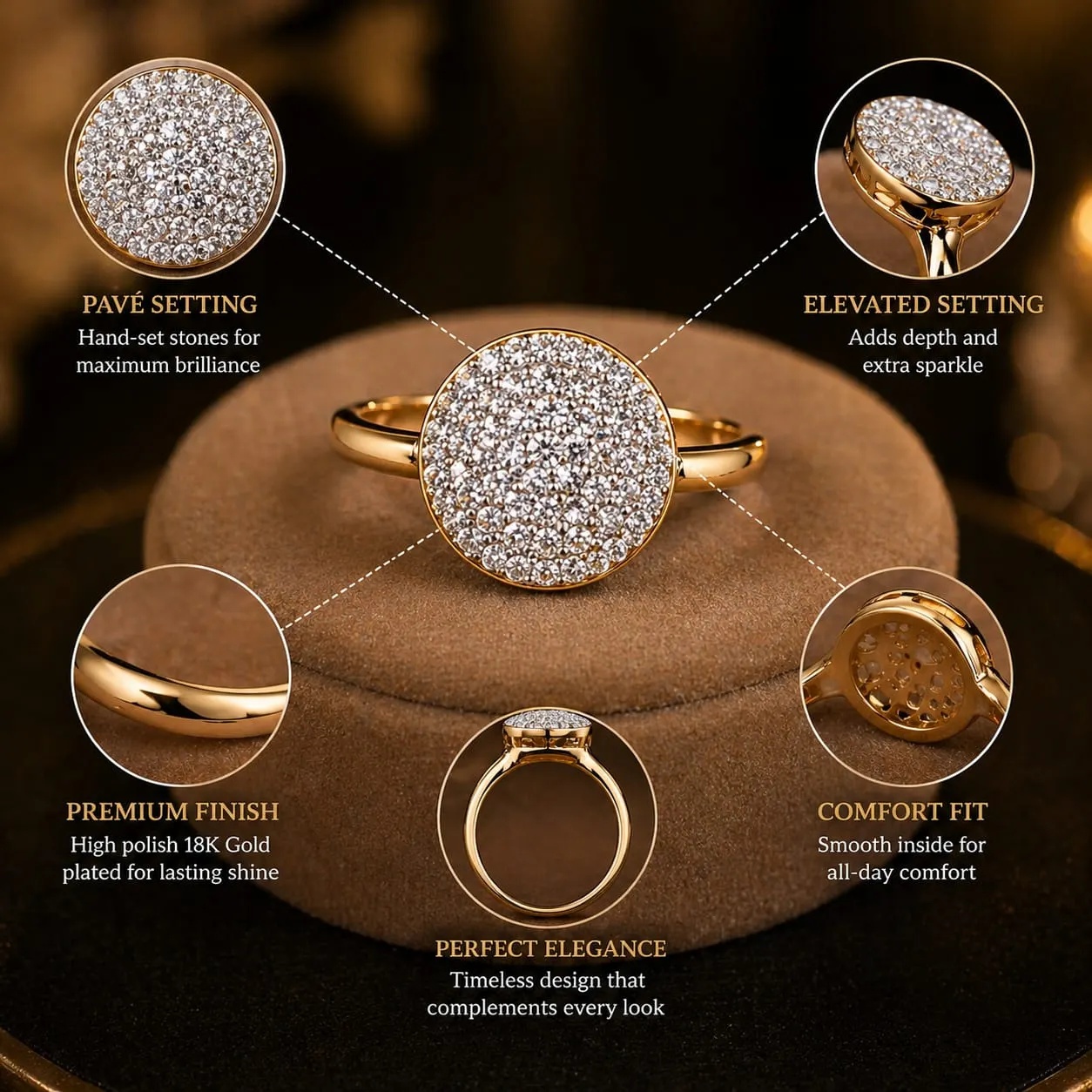 Luna Royale American Diamond Ring (Gold Finish, Size 15) - product image 3