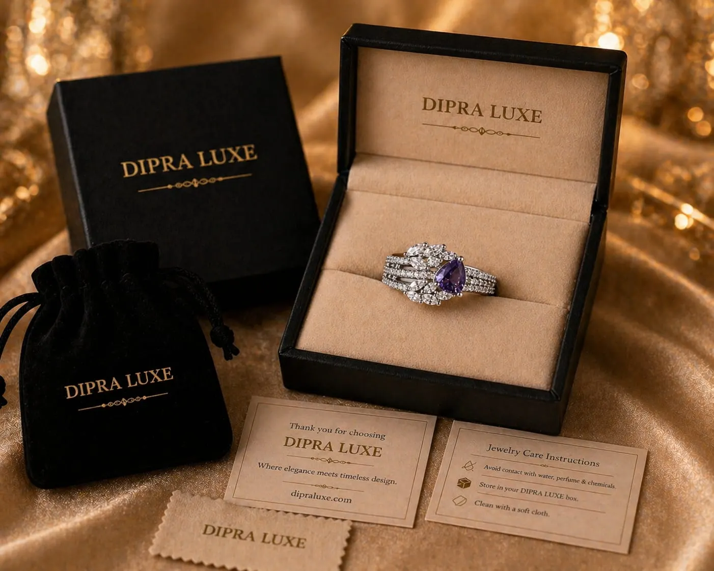 Amora Violet Bloom American Diamond Ring (Silver Finish, Size 15) - product image 6