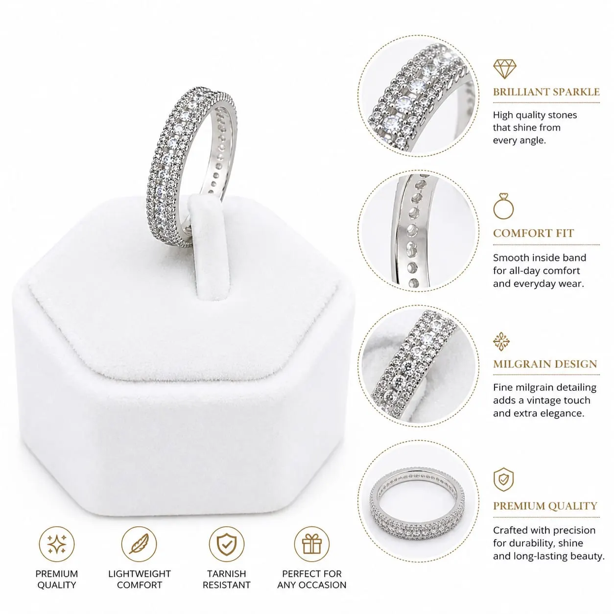 Eterna Shine American Diamond Eternity Ring (Silver Finish, Size 15) - product image 3