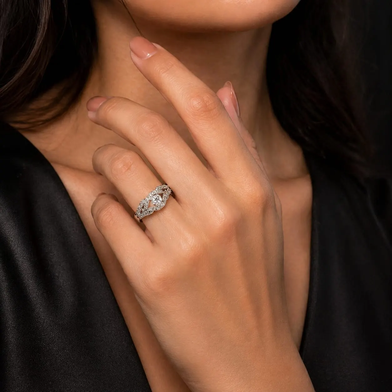 Celestia Wave American Diamond Ring (Silver Finish, Adjustable Size) - product image 2