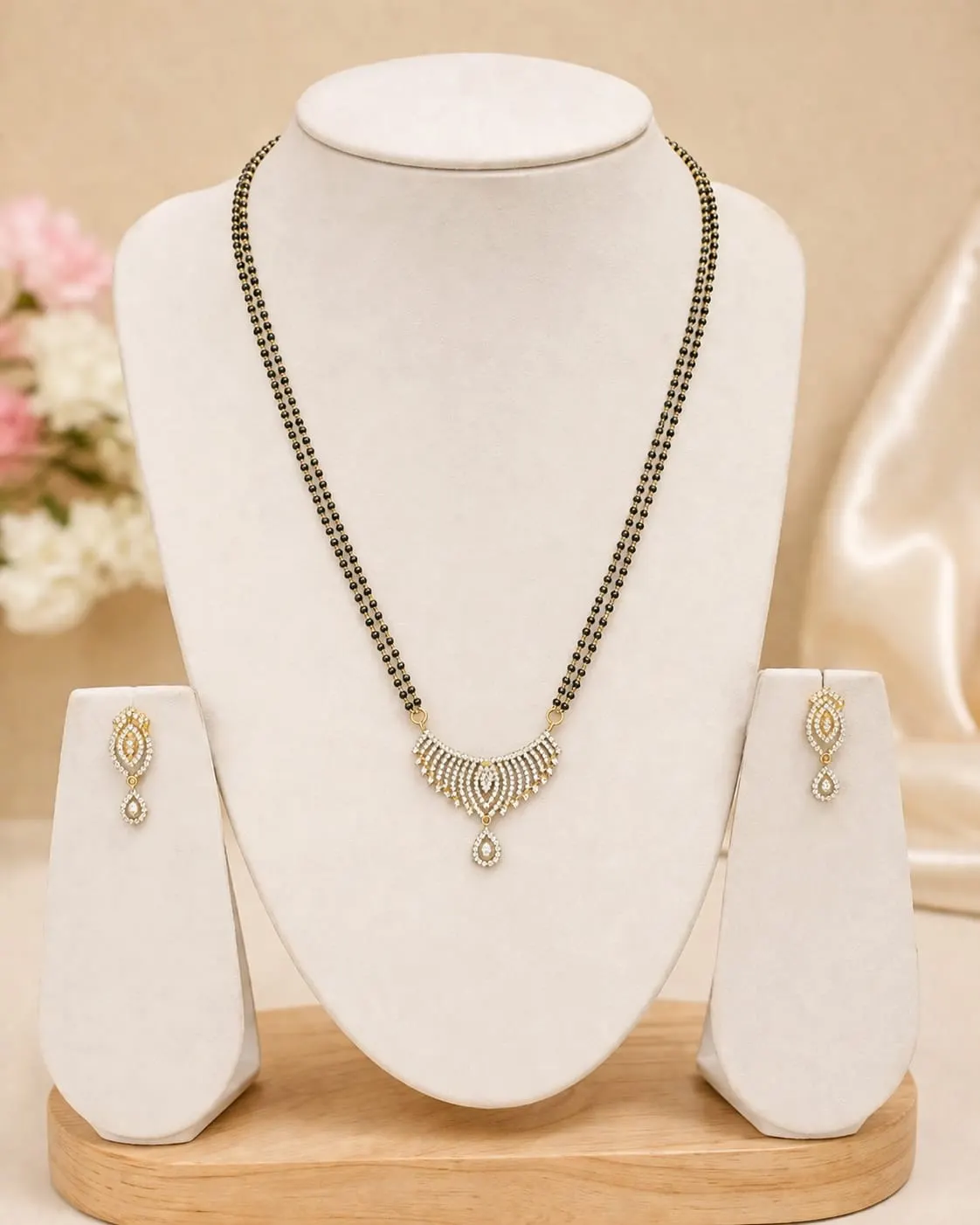 Dipra Luxe AD Diamond Style Mangalsutra Set with Earrings for Women (Gold Plated, Double Chain) - product image 4