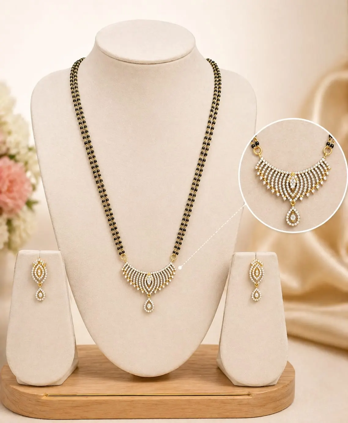 Dipra Luxe AD Diamond Style Mangalsutra Set with Earrings for Women (Gold Plated, Double Chain) - product image 3