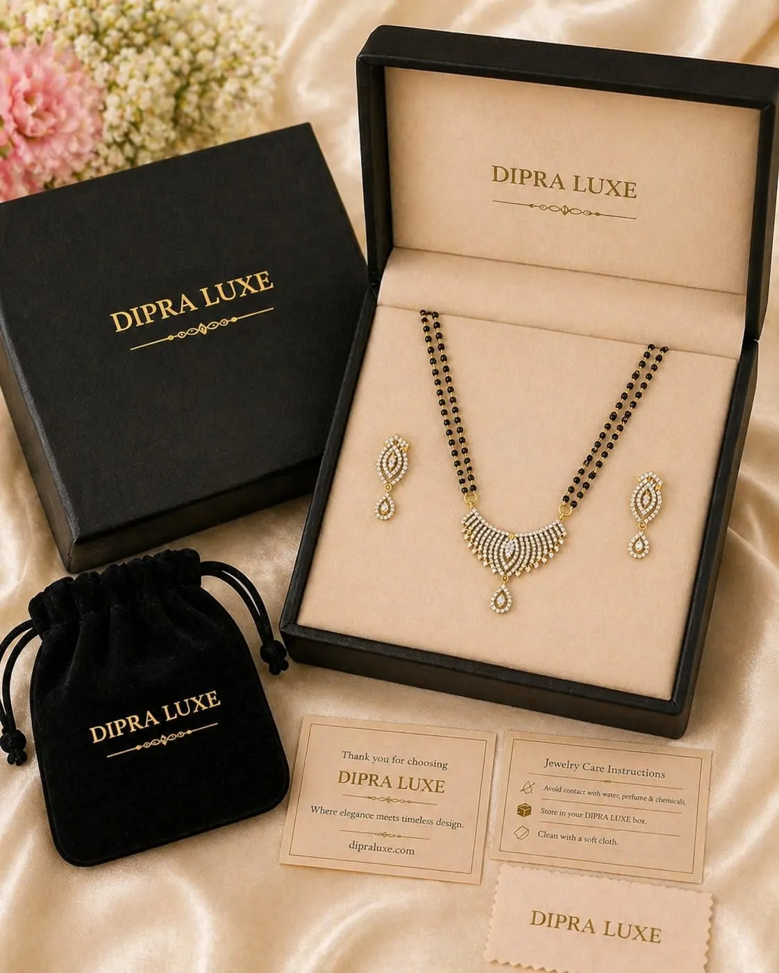 Dipra Luxe AD Diamond Style Mangalsutra Set with Earrings for Women (Gold Plated, Double Chain) - product image 5