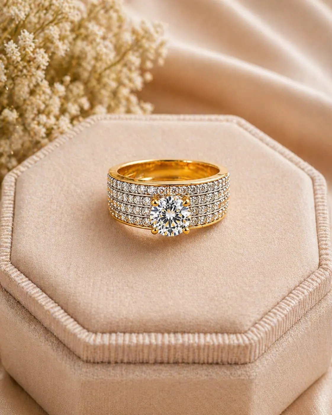 Dipra Luxe Premium AD Solitaire Ring for Women (Gold Plated, Multi-Row Diamond Style Band) - product image 1