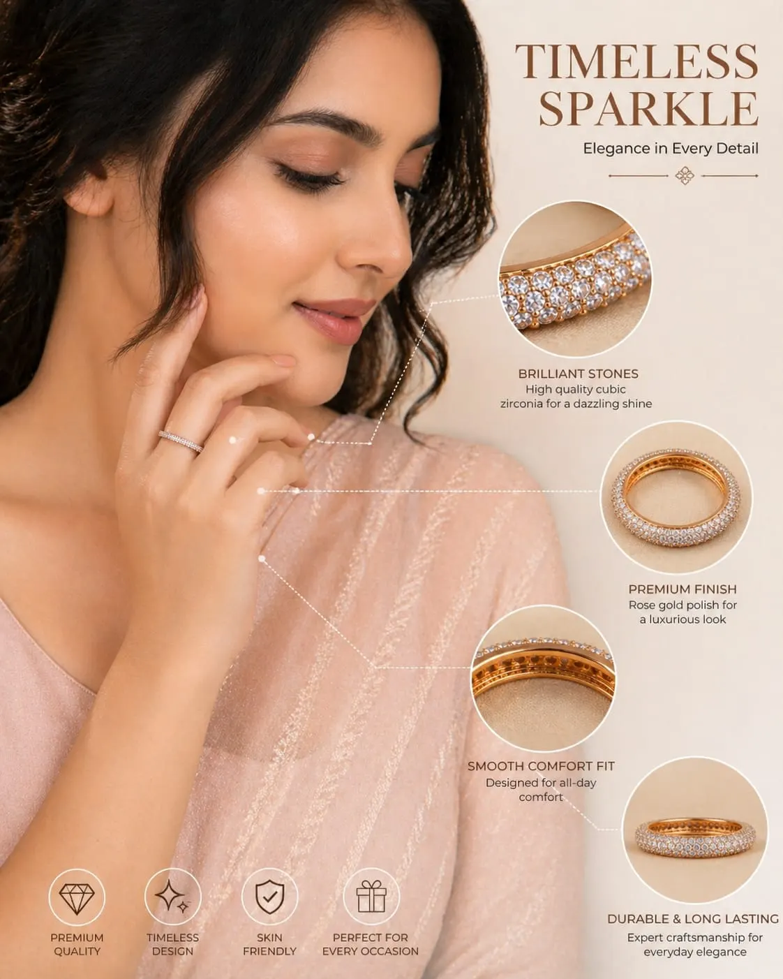 Dipra Luxe Premium AD Eternity Ring for Women (Gold Plated, Full Diamond Look Studded Band) - product image 3