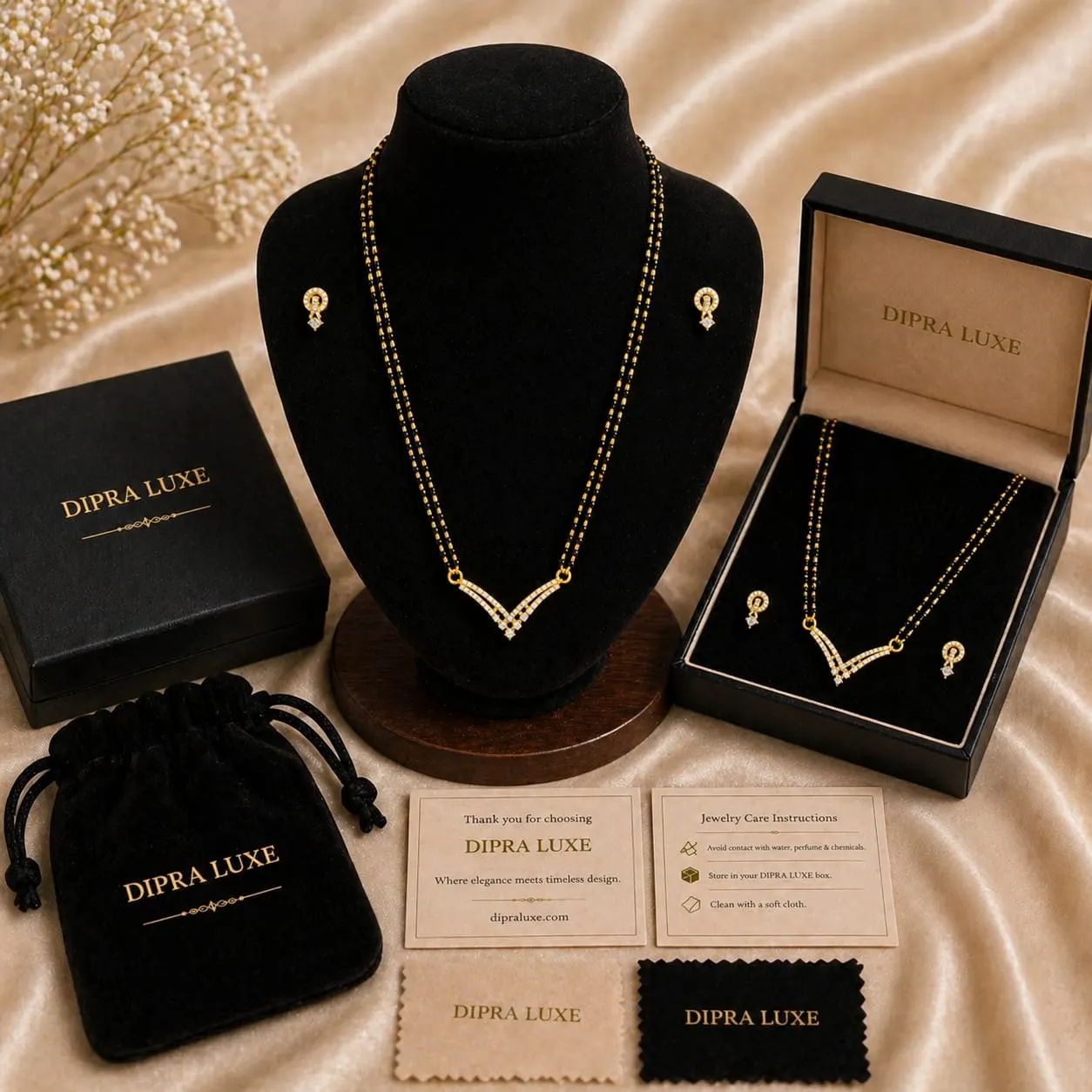 Gold Plated Mangalsutra Set with Diamond Pendant & Earrings for Women – Dipra Luxe - product image 5