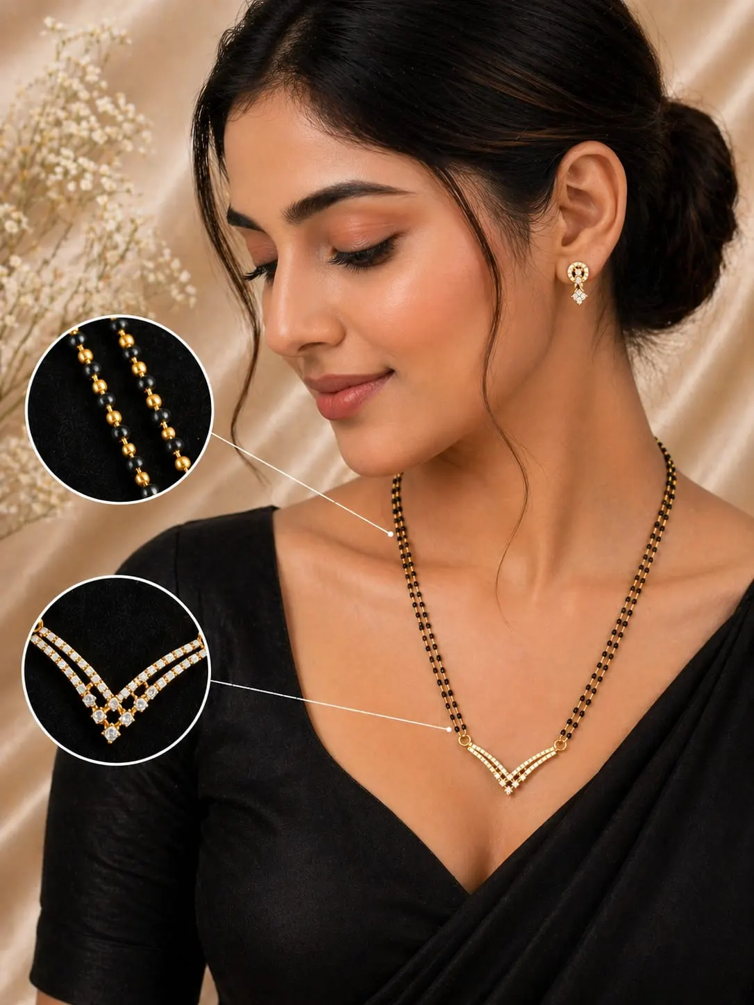 Gold Plated Mangalsutra Set with Diamond Pendant & Earrings for Women – Dipra Luxe - product image 2