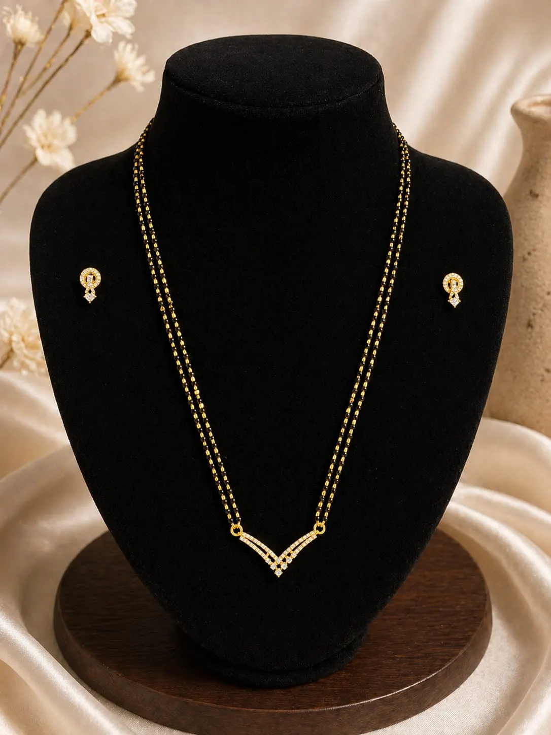 Gold Plated Mangalsutra Set with Diamond Pendant & Earrings for Women – Dipra Luxe - product image 4